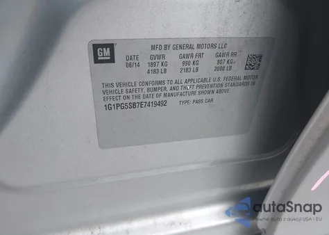 2014 Chevrolet Cruze Ltz z USA, uszkodzony, nr VIN 1G1PG5SB7E7419492